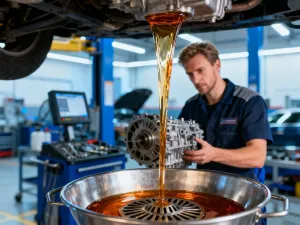 Mechanik w rękawiczkach nakłada złoty smar syntetyczny na metalowe łożysko kulkowe w profesjonalnym warsztacie.