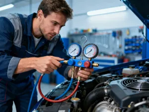 Mechanik w profesjonalnym warsztacie trzyma zdemontowaną pompę wtryskową podczas procesu jej precyzyjnej regeneracji.
