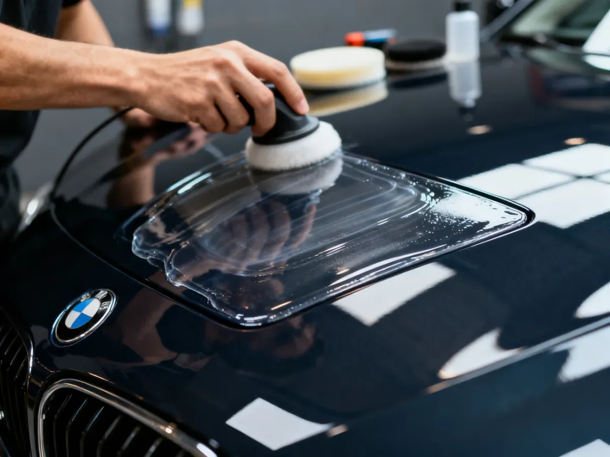 Detailer nakładający powłokę ceramiczną na lakier samochodu