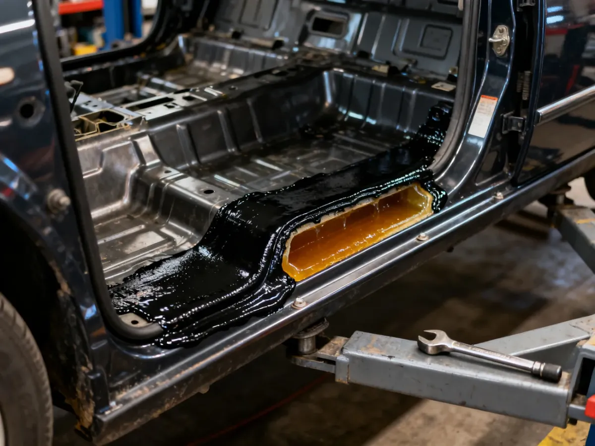 A clean car underbody receiving wax and protective coating